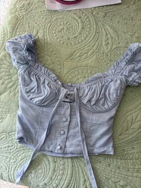 Princess Polly Light Blue Ruched Tie-Front Crop Top